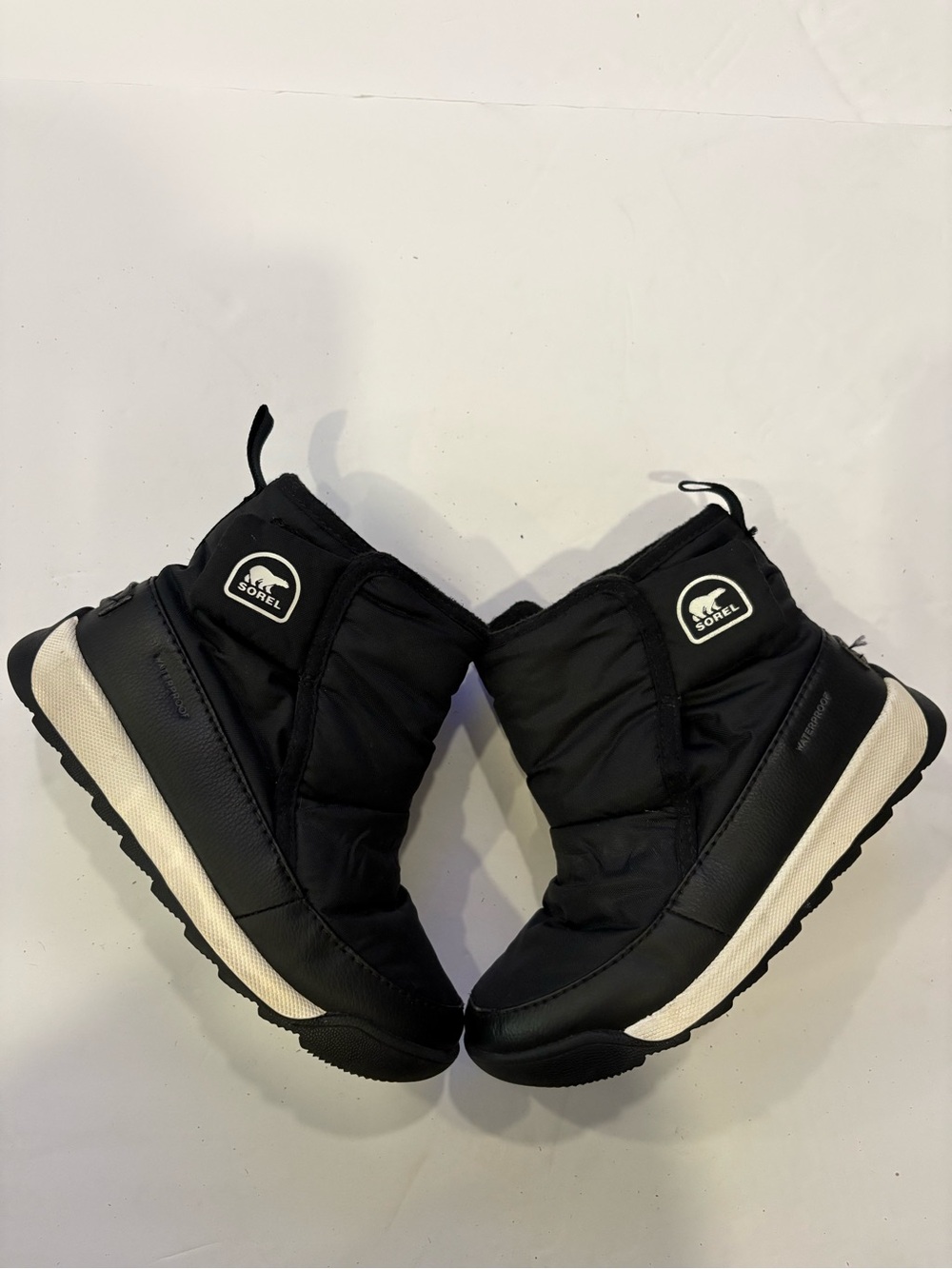 Sorel Kids Black Waterproof Snow Boots with White Sole 12